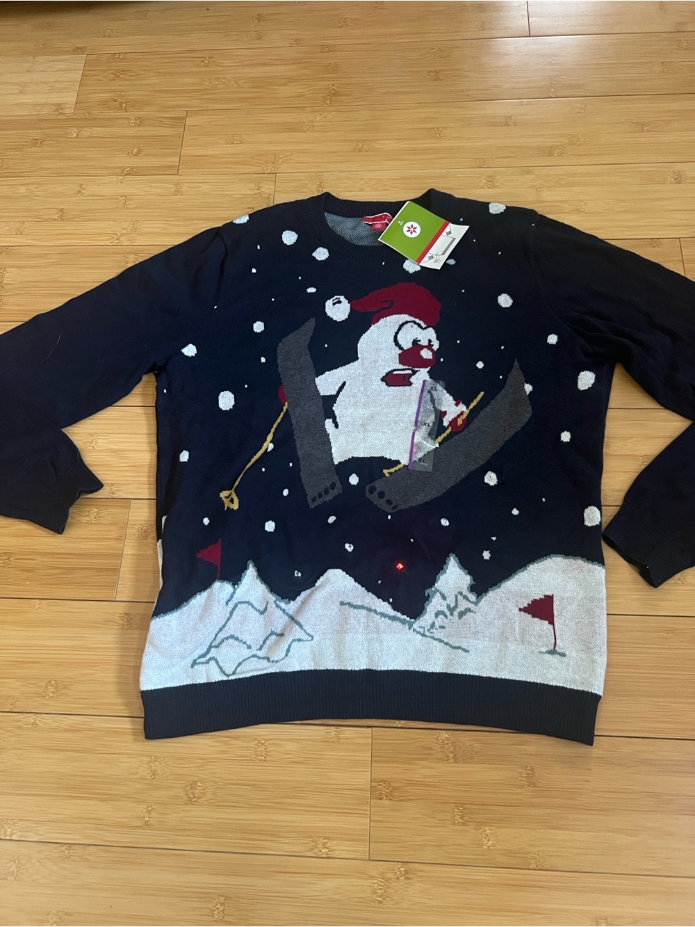 Tipsy Elves Santa Snowman Skiing Light Up Ugly Christmas Sweater Men's XL
